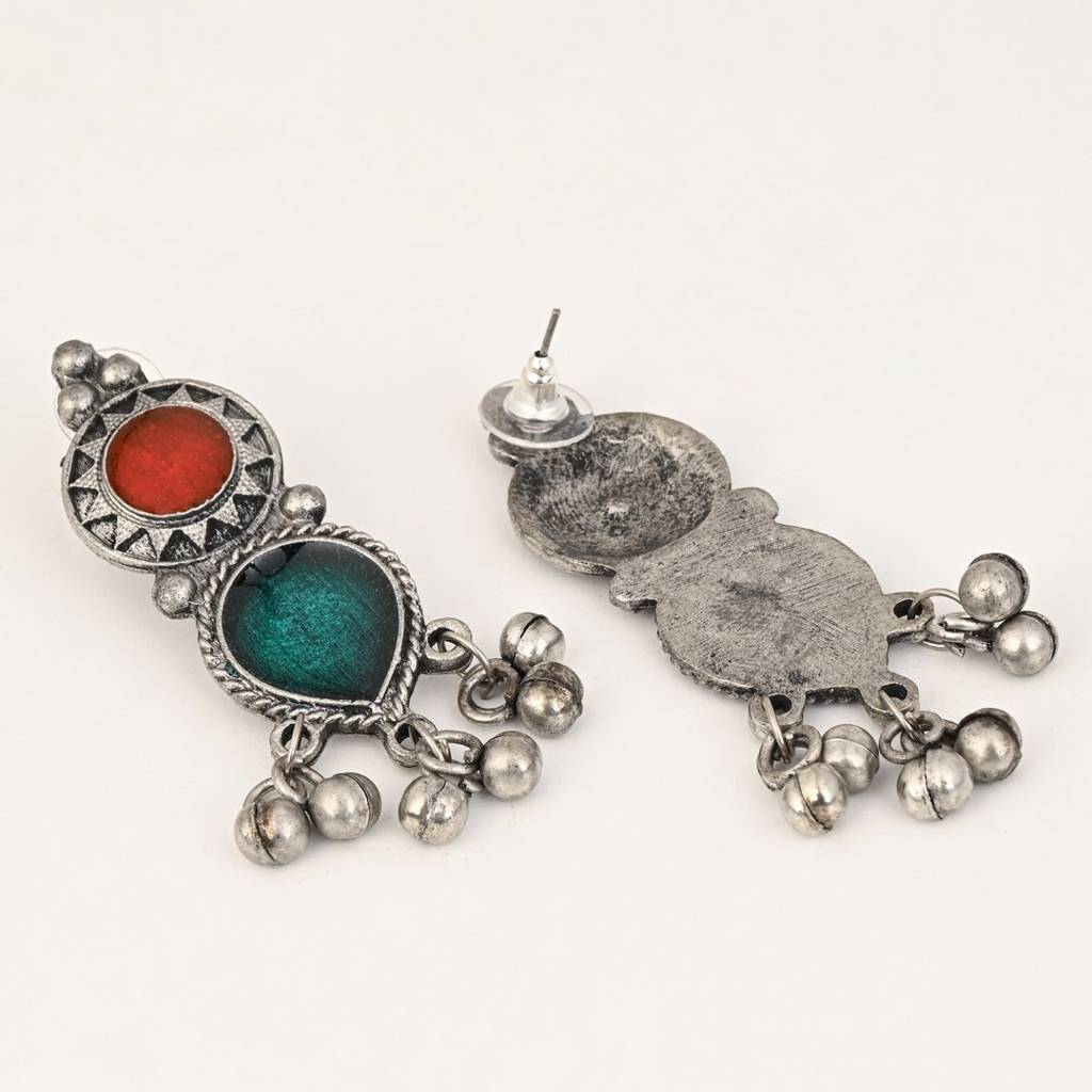 Silver Oxydised Finish Crescent Pendant Necklace Set : S24MRNS308MLT