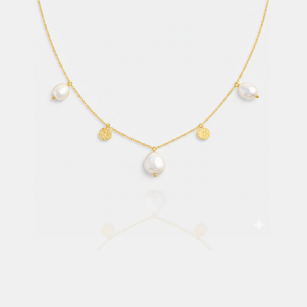 Baroque Pearl Station Chain Necklace : NK-BP14-YG-WHT