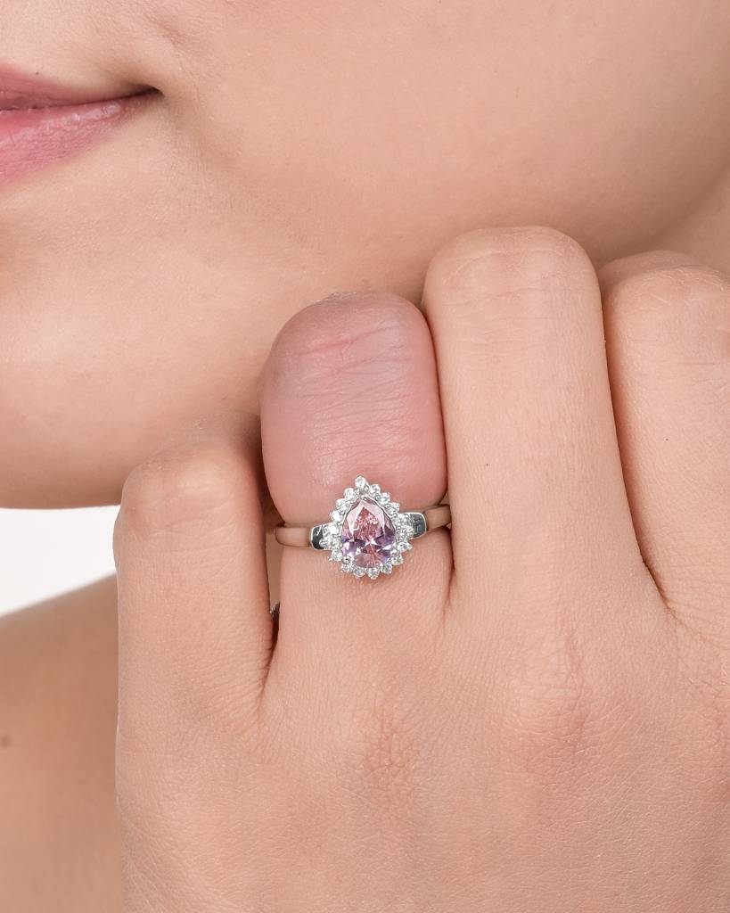 Pink Pear Silver Promise Ring : BB-RG-035