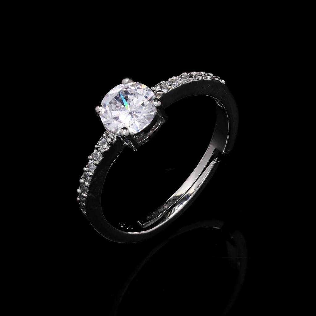 Silver Pave Solitaire Ring : BB-RG-040