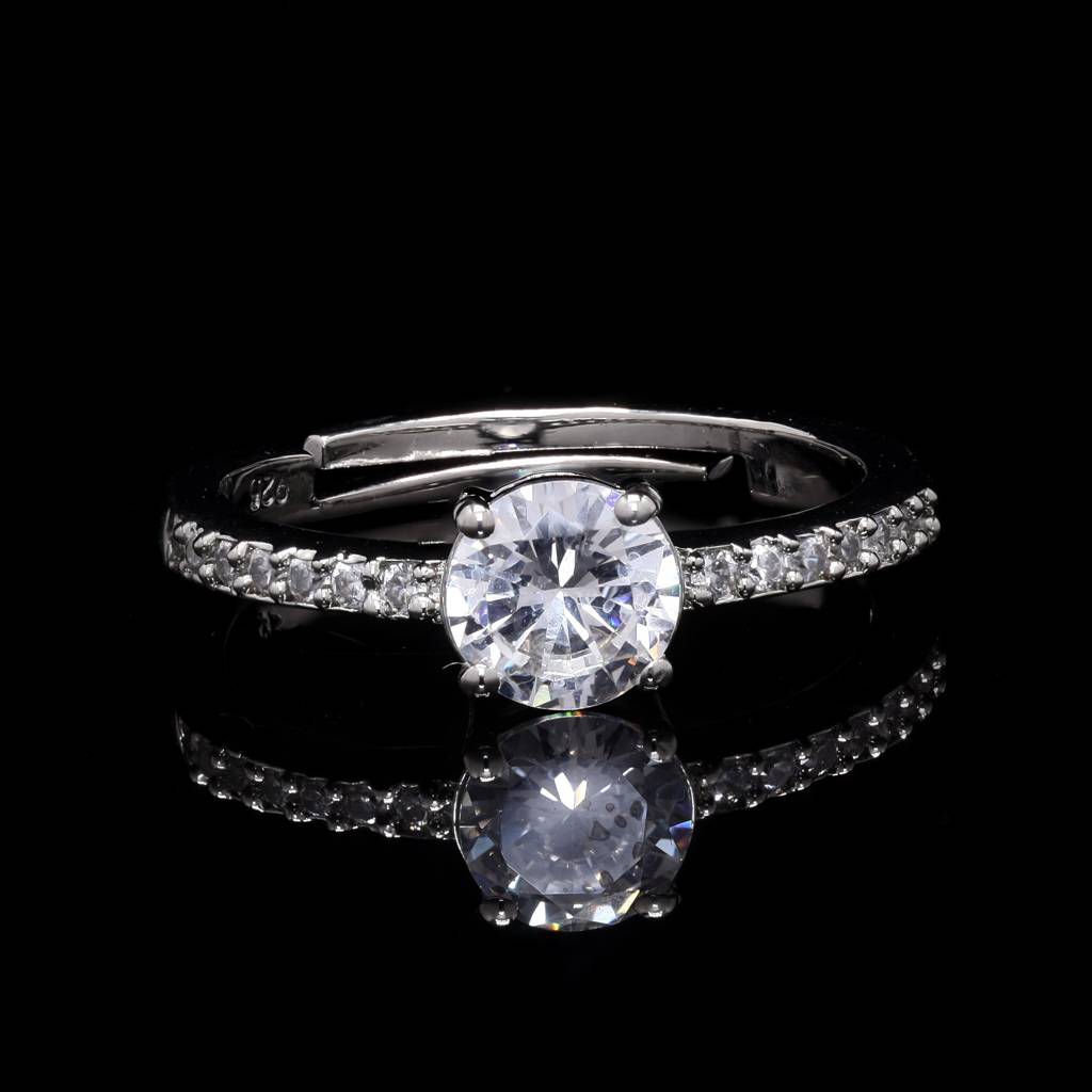Silver Pave Solitaire Ring : BB-RG-040