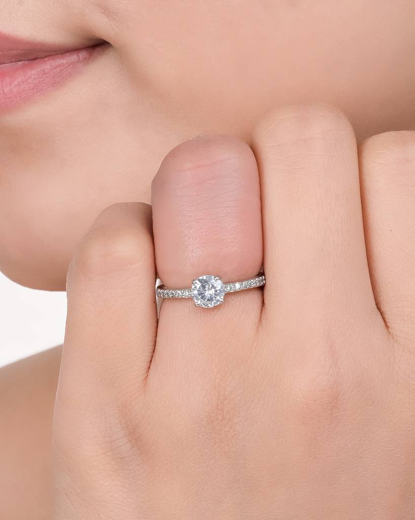 Silver Pave Solitaire Ring : BB-RG-040