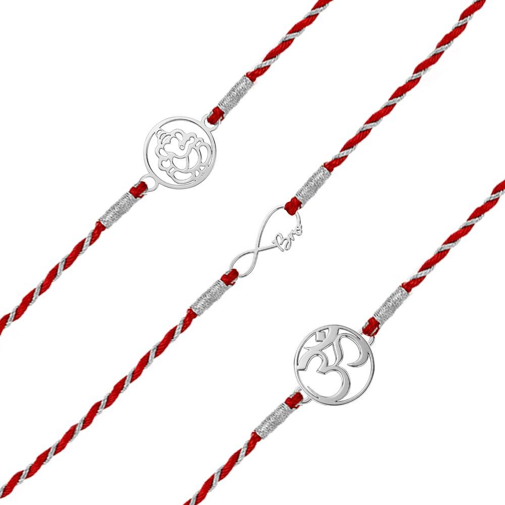 925 Silver Infinite Ganapati Rakhi Combo (Set Of 3)| Raksha Bandhan Rakhi Combo | Gift For Men & Boys | With : BB093BB095BB094