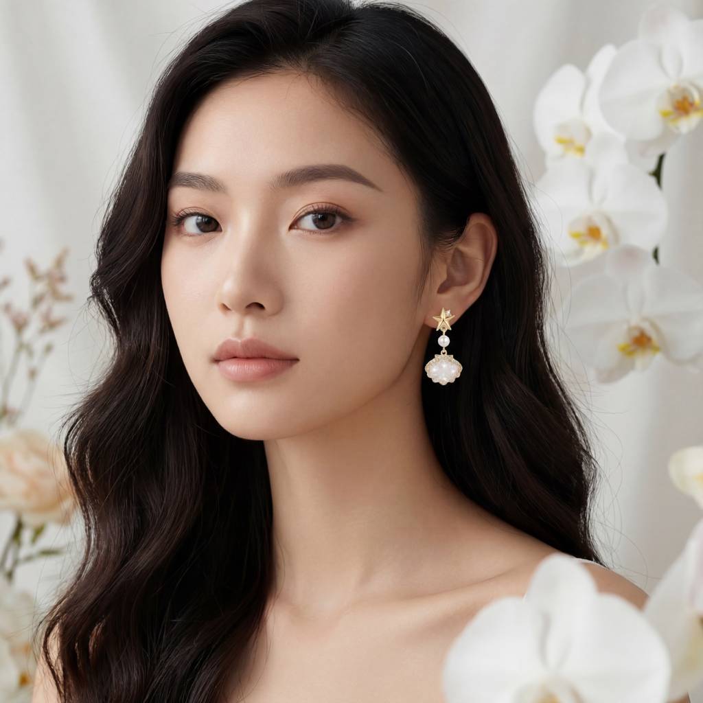 Korean Nautical Star & Shell Clip-On Earrings : YUFSER256