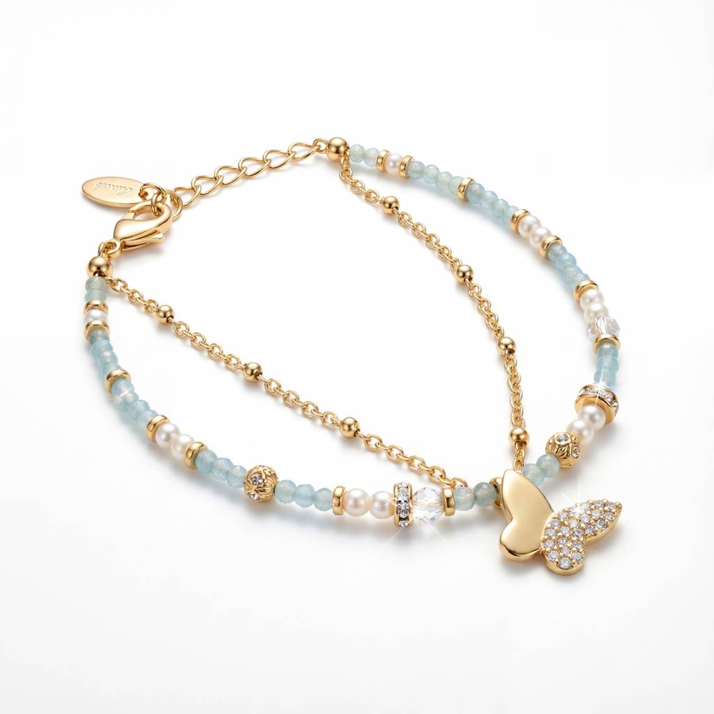 Korean Azure Butterfly Multi-Strand Charm Bracelet : YUFSBR203