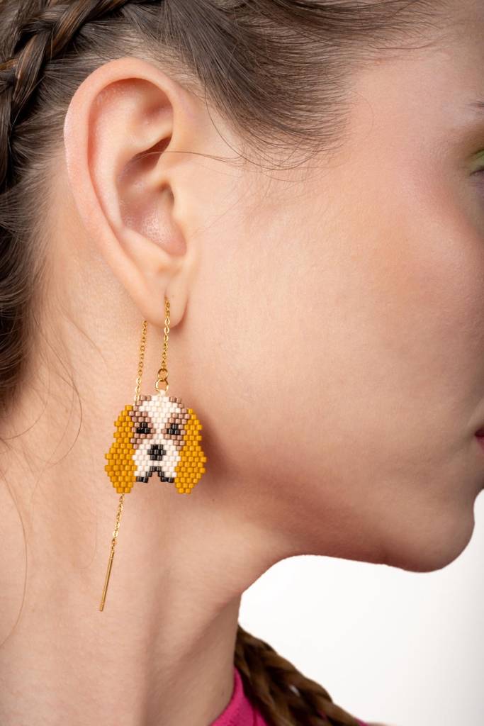 Beagle Dog Beaded Earrings : EARJJ018