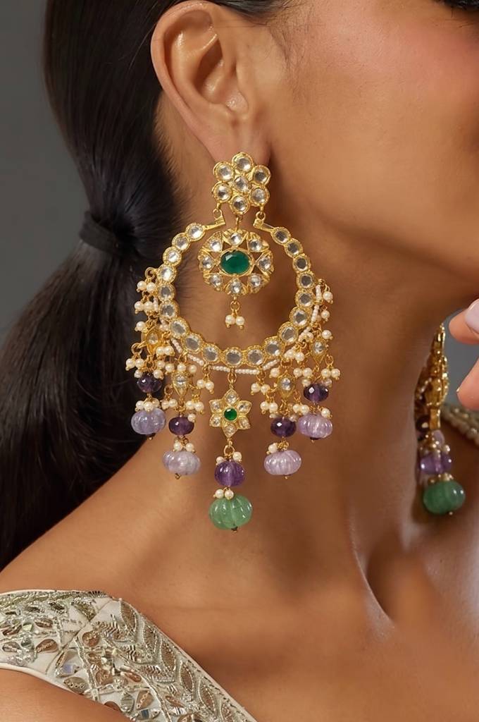 Crystal & Bead Chandbali Earrings : PR-227E