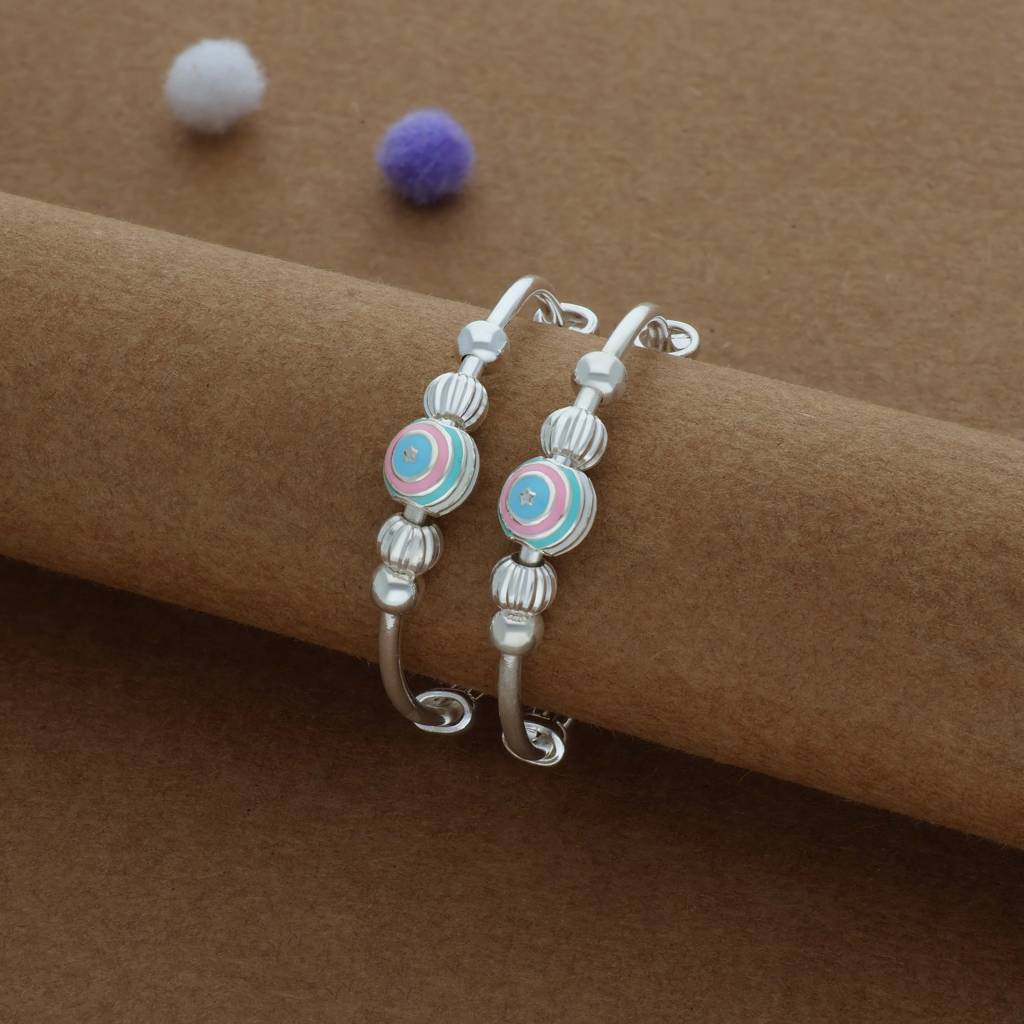Iyal Blue Dream Dot Silver Kid Bangles (0-5 Yrs) | 925 Hallmark | Adjustable | Everyday Wear : KB-CC-RH-A-286-P