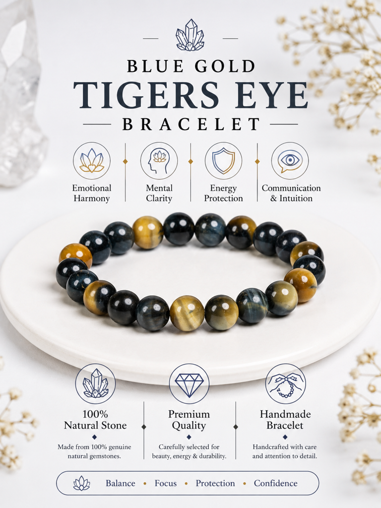 Blue Gold Tigers Eye Bracelet : LAABL155-65-S