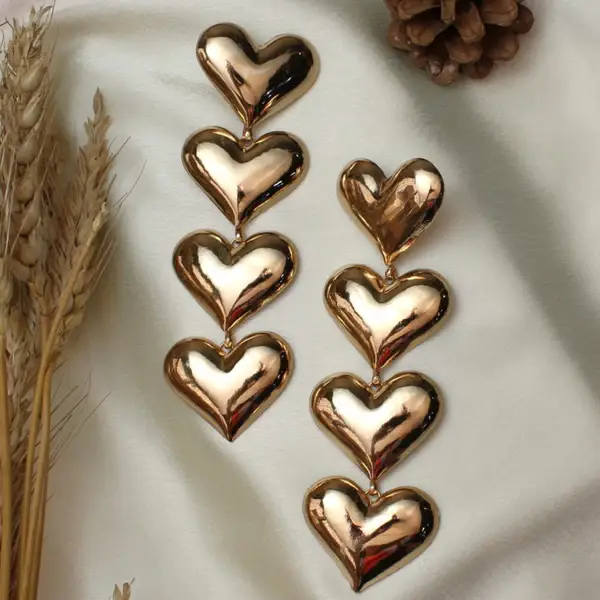 Tfc Bold Heart String Gold Plated Dangler Earrings : 10496