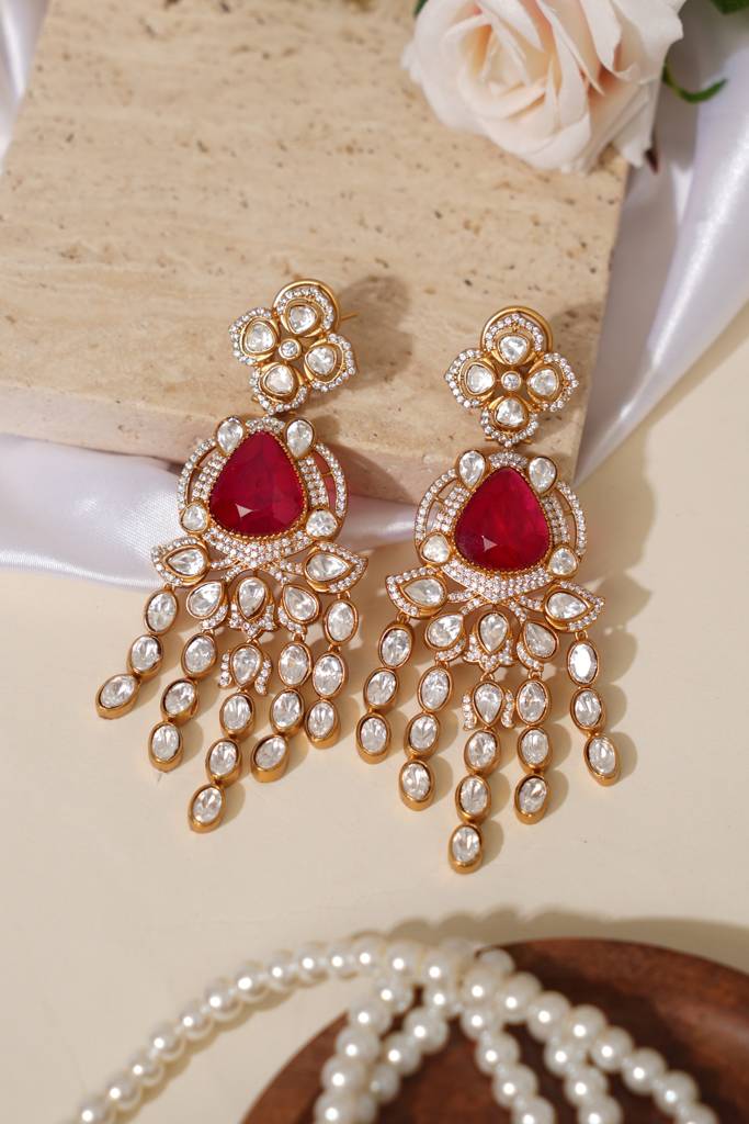 Designer Doublet Kundan Ruby Long Earrings : BP-ER-1209