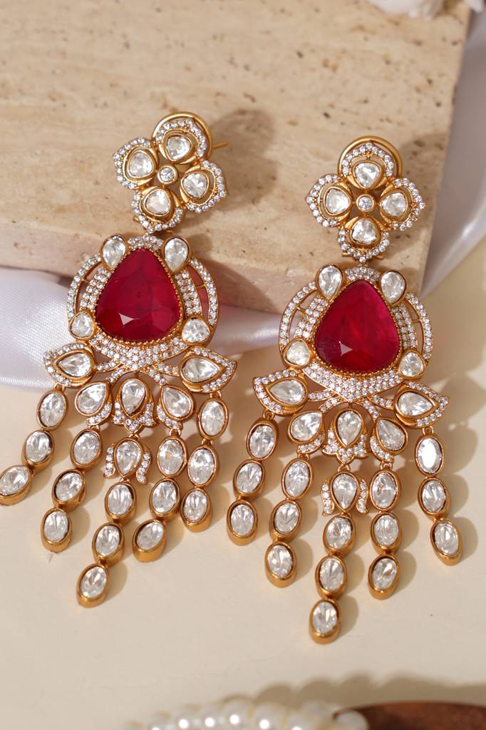 Designer Doublet Kundan Ruby Long Earrings : BP-ER-1209