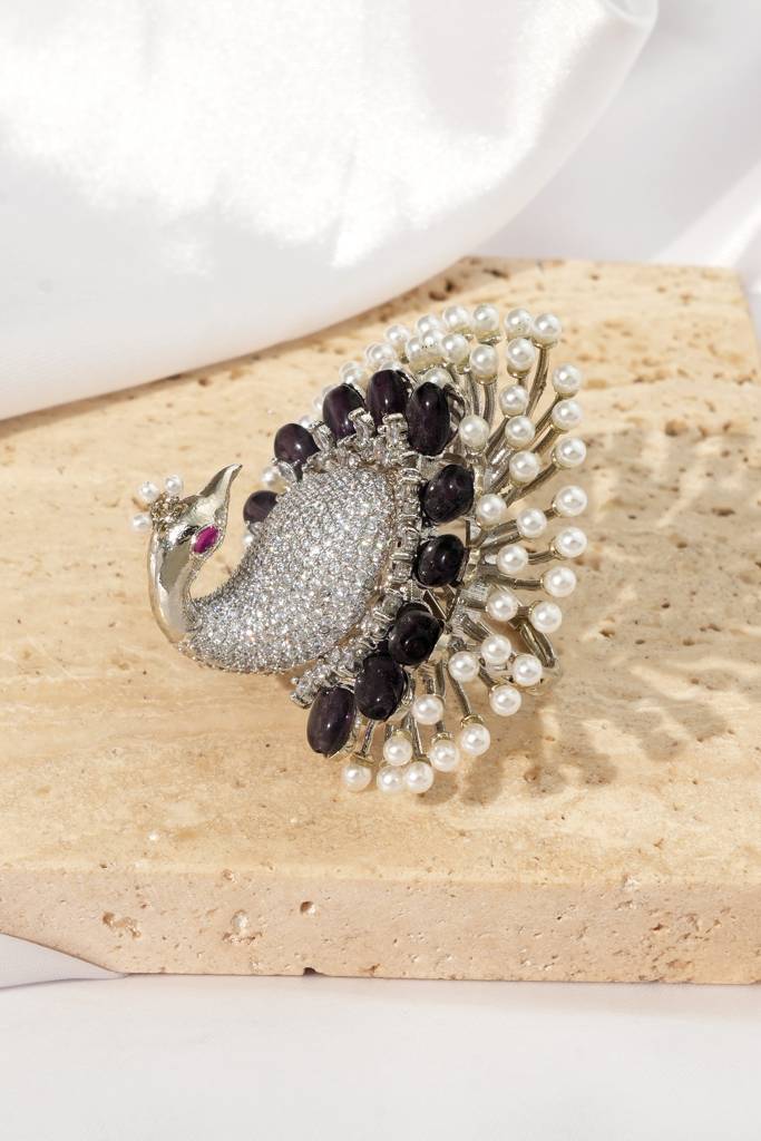 Diamond Look Peacock  Adjustable Finger Ring : BP-FR-1095