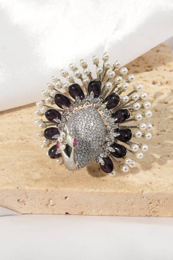Diamond Look Peacock  Adjustable Finger Ring : BP-FR-1095