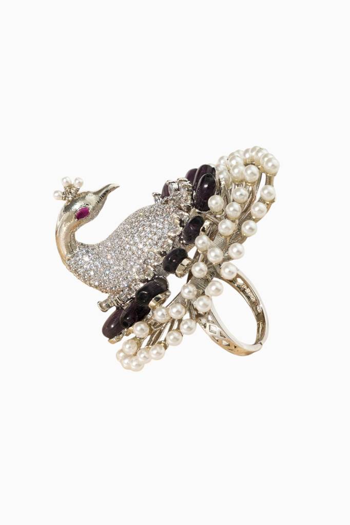 Diamond Look Peacock  Adjustable Finger Ring : BP-FR-1095