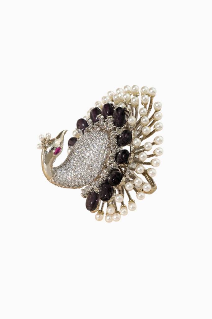 Diamond Look Peacock  Adjustable Finger Ring : BP-FR-1095