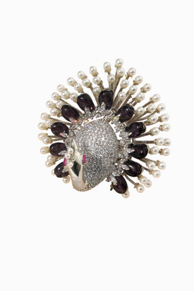 Diamond Look Peacock  Adjustable Finger Ring : BP-FR-1095