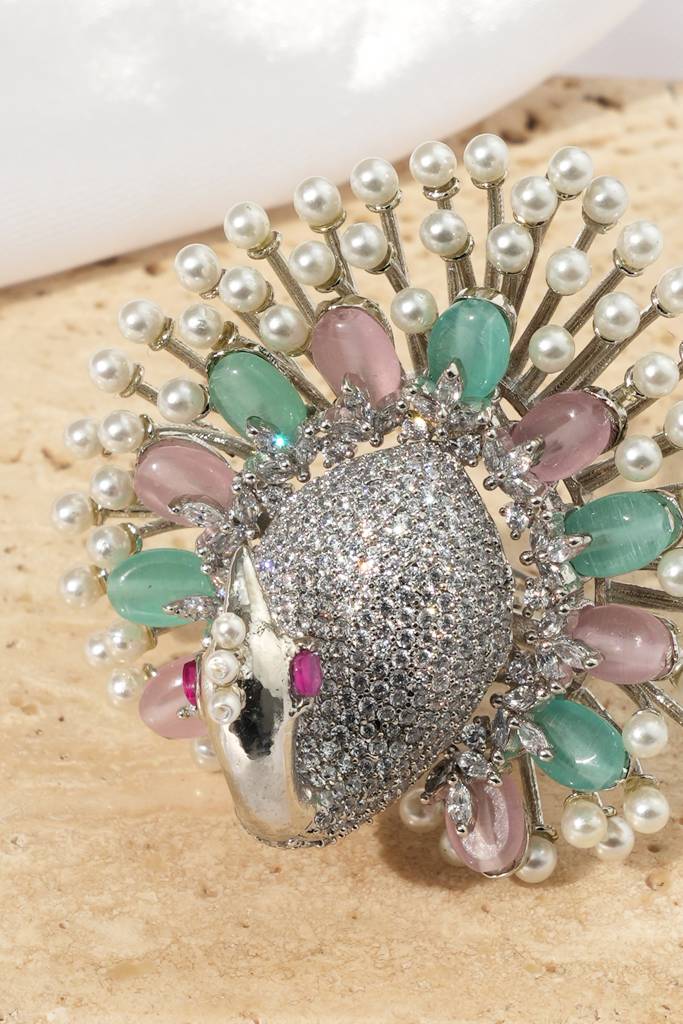 Diamond Look Peacock  Adjustable Finger Ring : BP-FR-1096