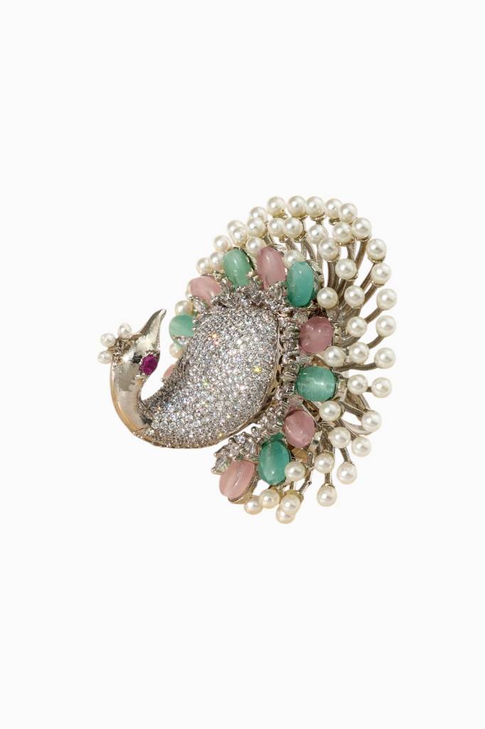 Diamond Look Peacock  Adjustable Finger Ring : BP-FR-1096