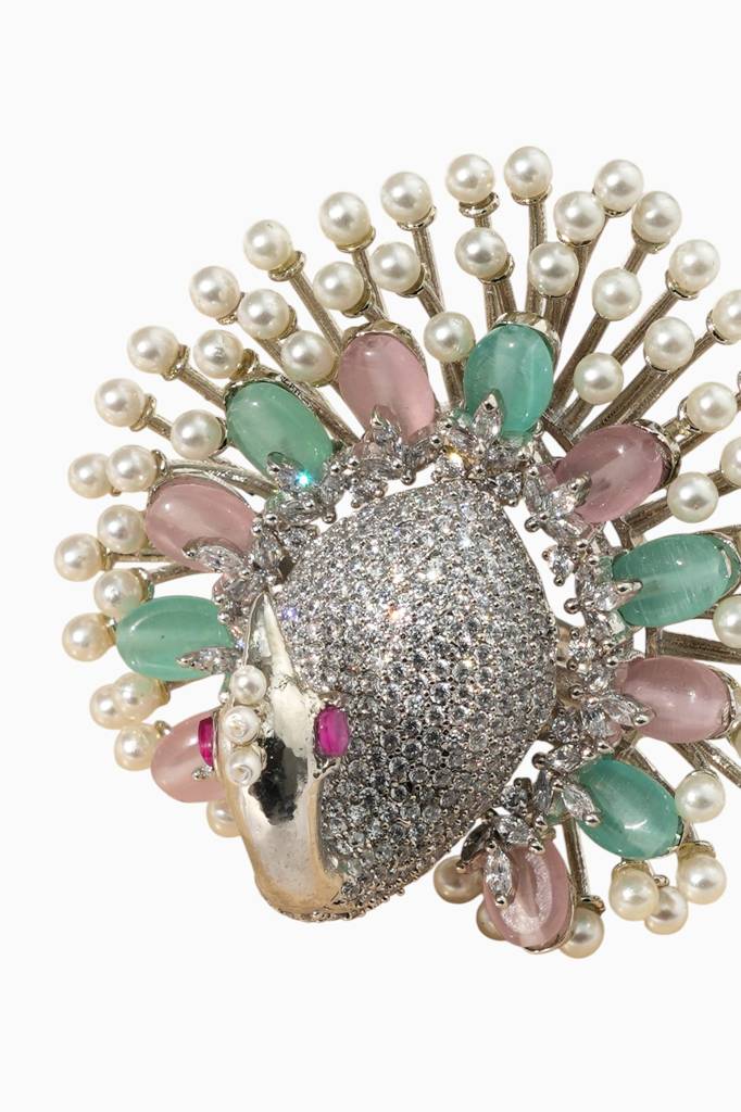 Diamond Look Peacock  Adjustable Finger Ring : BP-FR-1096
