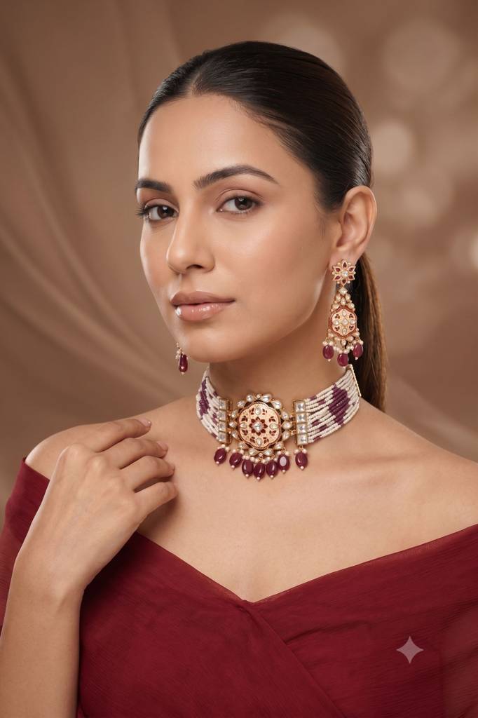 Traditional Moissanite Choker Necklace Set : BP-NK-1138