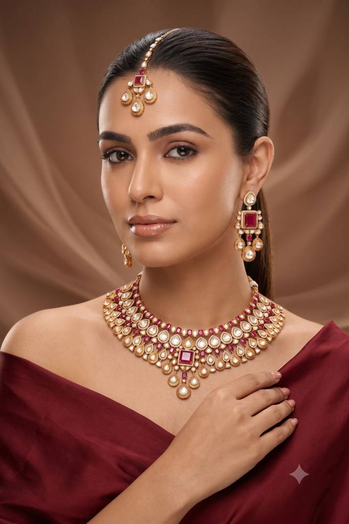 Designer Gold Plated Moissanite Bridal Set : BP-NK-1157