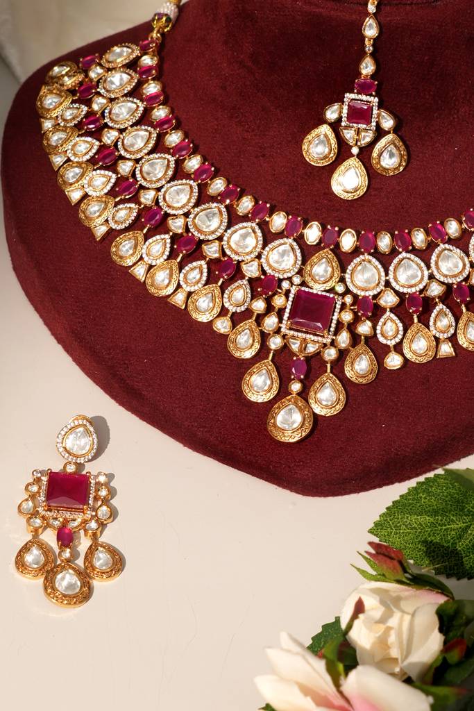 Designer Gold Plated Moissanite Bridal Set : BP-NK-1157