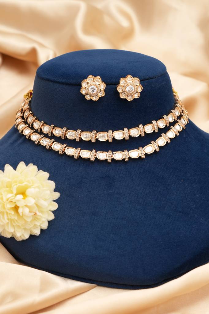 Siya Luxury Designer Moissanite Kundan Bridal Set : BP-NK-1256