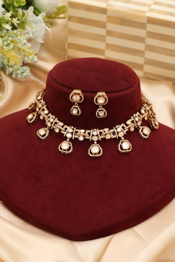Designer Moissanite Kundan Necklace Set : BP-NK-1263