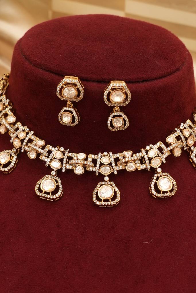 Designer Moissanite Kundan Necklace Set : BP-NK-1263
