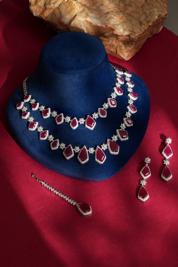 Deepika Elegant American Diamond Necklace Set For Evening Wear : BP-NK-948