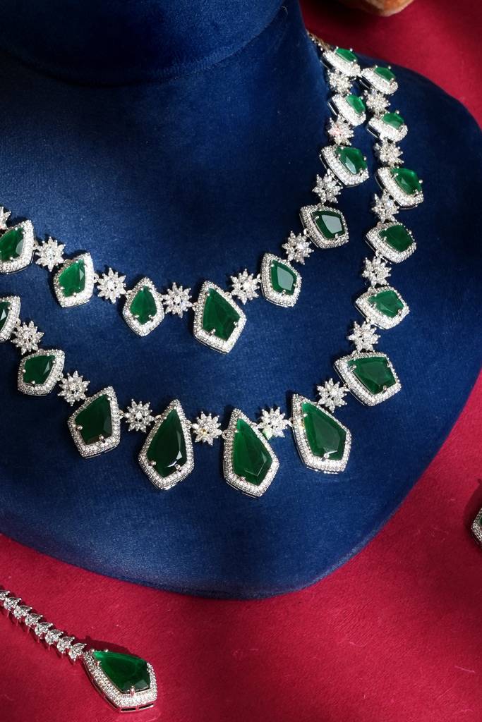 Deepika Elegant American Diamond Necklace Set For Evening Wear : BP-NK-949