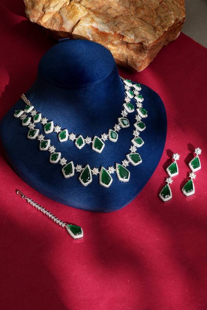 Deepika Elegant American Diamond Necklace Set For Evening Wear : BP-NK-949