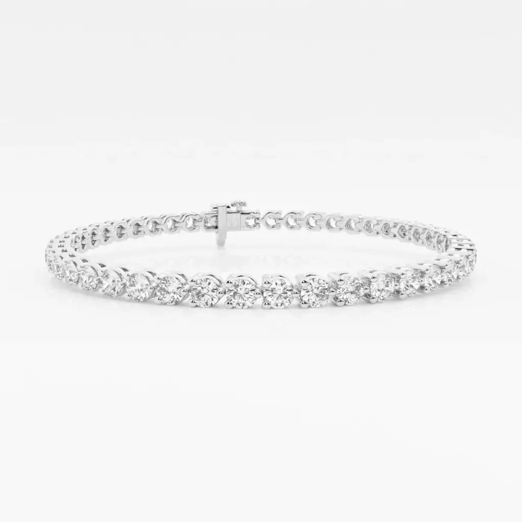 Round Cut Moissanite Diamond Three Prong Tennis Bracelet : BR-0003-WG