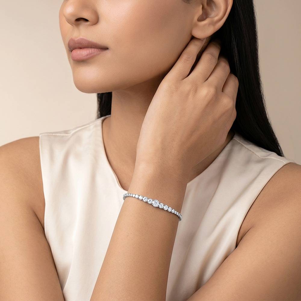 925 Silver Timeless Grace Tennis Bracelet|Gifts For Women And Girls | With Certificate Of Authenticity And 925 Stamp : BR01486