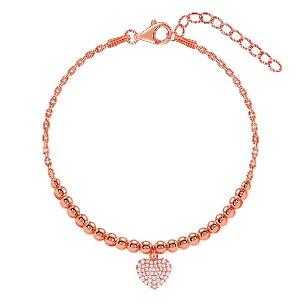 925 Silver Rose Gold Beaded Heart Charm Bracelet|Gifts For Women And Girls | With Certificate Of Authenticity And 92 : BR01493