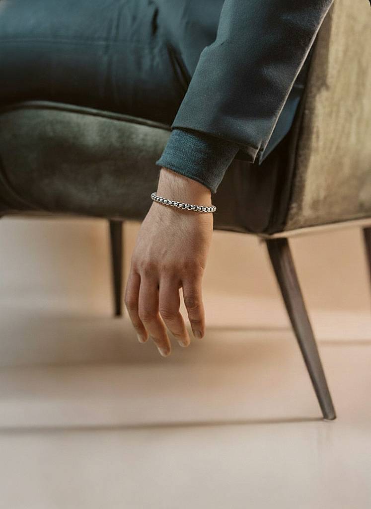 Oxidized Box Chain Bracelet For Men : BR107725S7HIAT