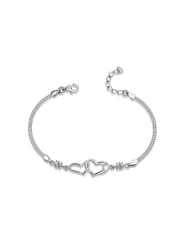 Double Heart Zirconia Box Bracelet : BR108476S7HIA18SL