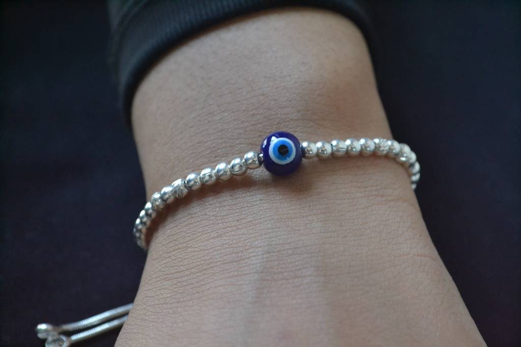 Amaanat Bracelet – 925 Silver Evil Eye Charm Bracelet With Silver Beads : ZIRAK-Bracelet-025