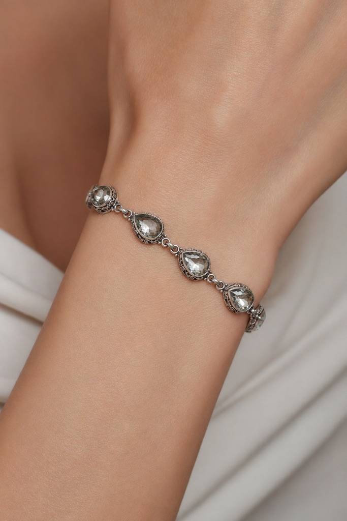 925 Sterling Silver Green Amethyst Gemstone Bracelet For Women & Girls : FU-1238
