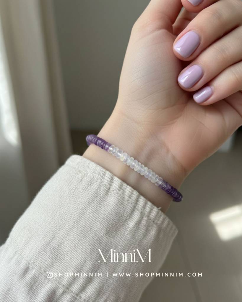 Sterling Silver Natural Amethyst Moonstone Bracelet | Gemstone Jewellery : BRAMM925SS