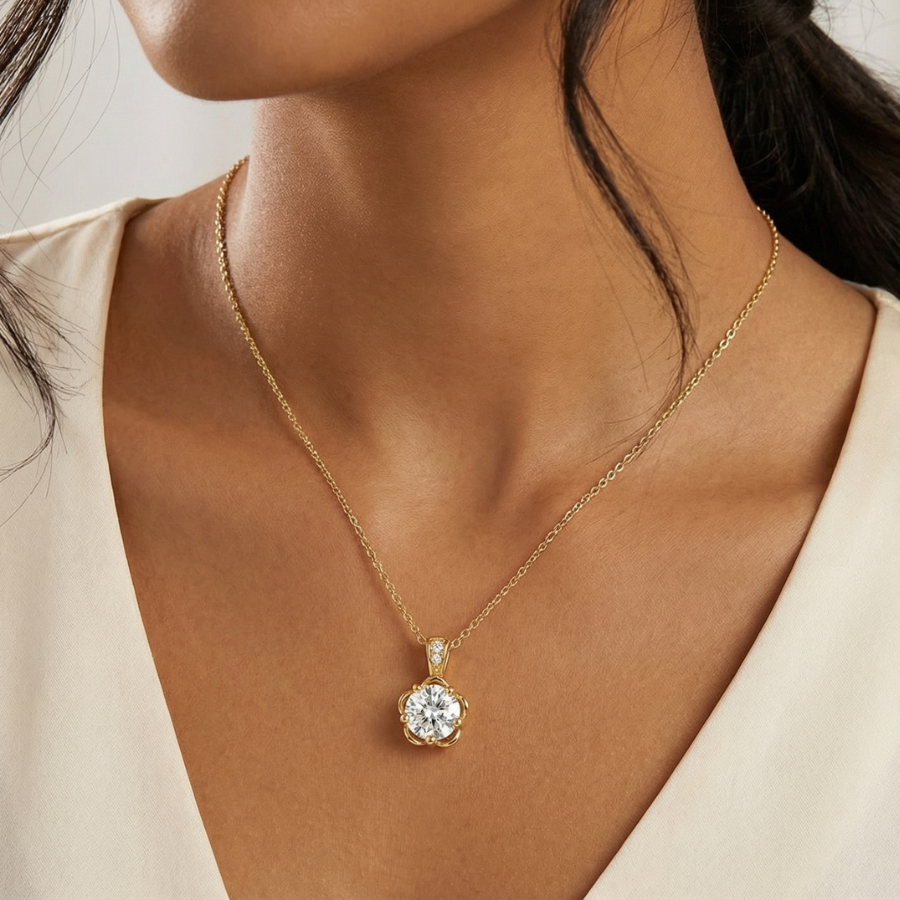 Royal Solitaire Necklace For Women | Classic Solitaire Crystal Pendant Jewellery : 7613594859