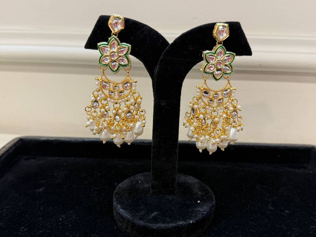 Floral Meenakari Kundan & Pearl Drop Chandbali Earrings : BSJ204