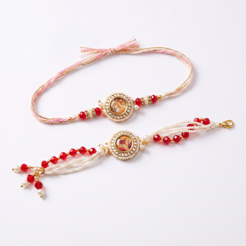 Krishna Deity Saffron Bhaiya Bhabhi Rakhi Set : BV-AH-RKHI-DEITY-KRISHNA-SAFFRON-COUPLE