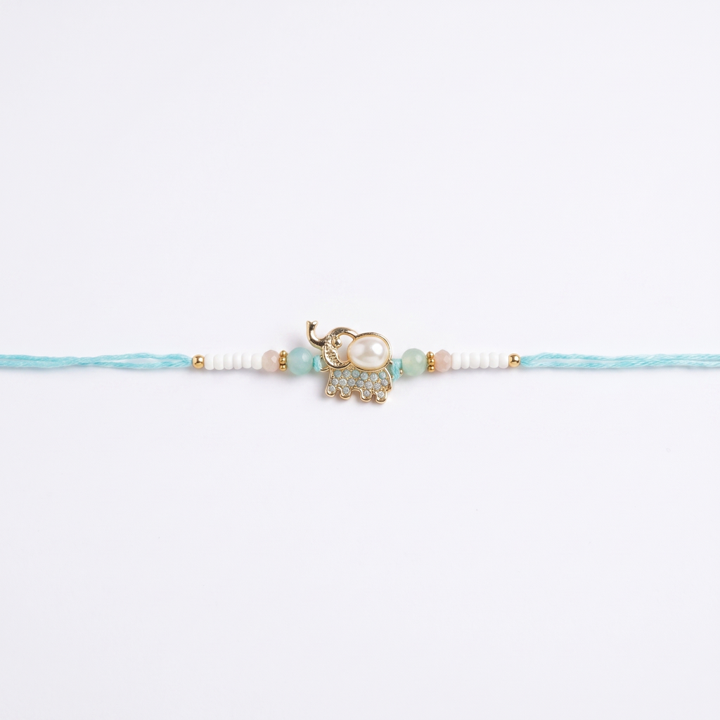 Blue Elephant Pearl Single Rakhi : BV-AH-RKHI-ELEPHANT-BLUE-SINGLE