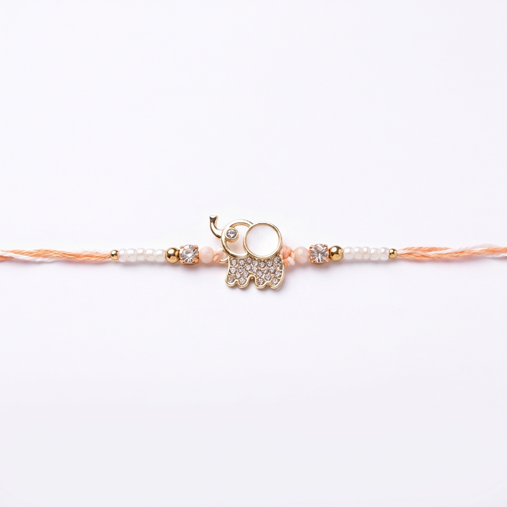 Peach Elephant Crystal Single Rakhi : BV-AH-RKHI-ELEPHANT-PEACH-SINGLE