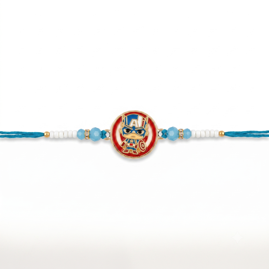 Chibi Captain America Blue Kids Rakhi : BV-AH-RKHI-KIDS-CAP-AMERICA-BLUE