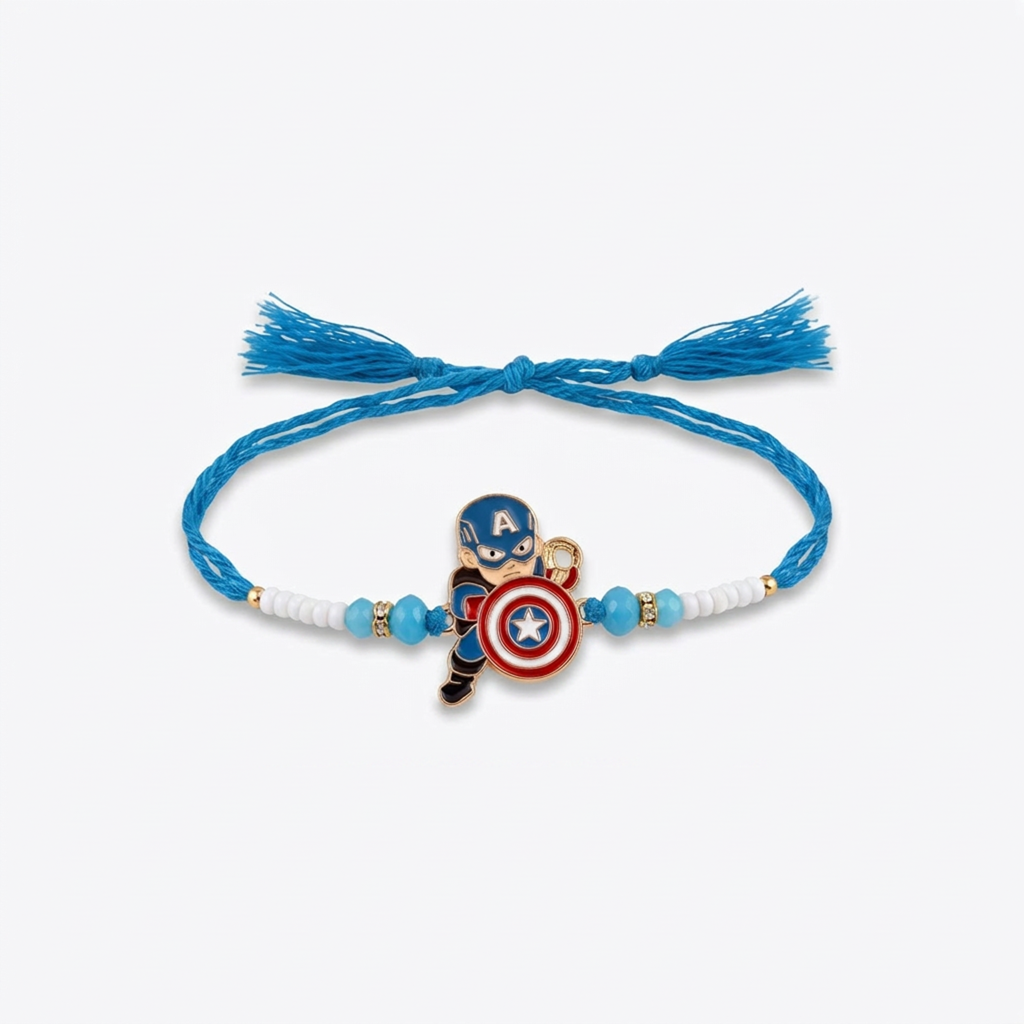 Captain America Shield Blue Kids Rakhi : BV-AH-RKHI-KIDS-CAPTAINAMERICA-BLUE