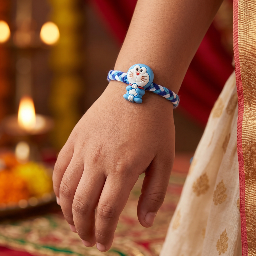 Eternz Certified Jewellery - Belle Vogue Doraemon Praying Pose Blue Kids Rakhi (Free Size)