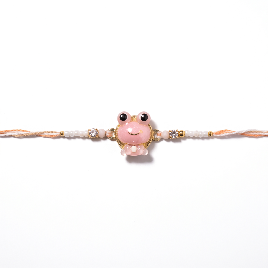 Cute Pink Frog Kids Rakhi With Pearls : BV-AH-RKHI-KIDS-FROG-PINK